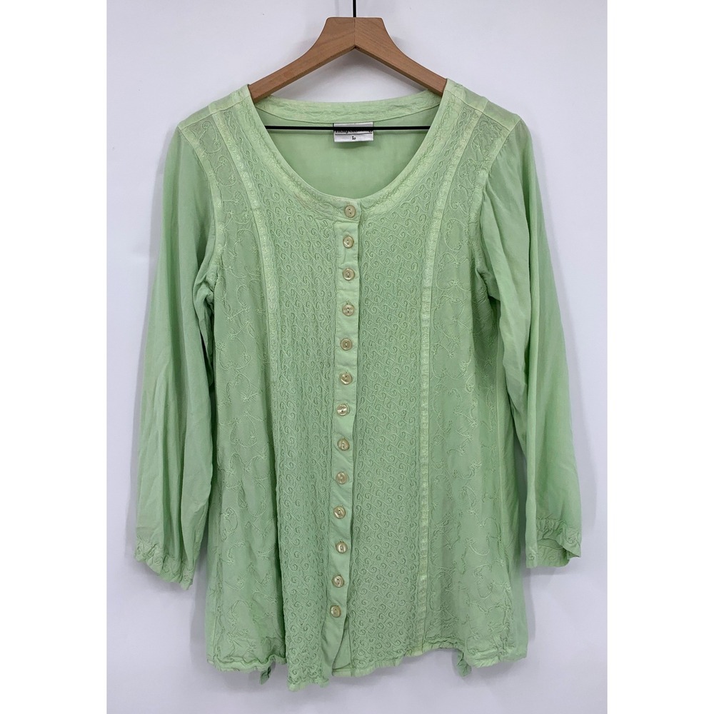 Holy Clothing Shirt Womens Large Green Embroidered Boho Renaissance Festival